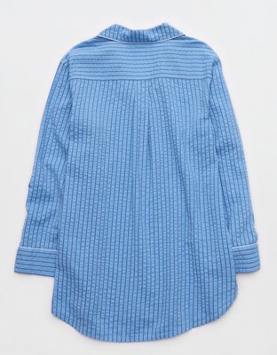 OVERSLEPT by Aerie Seersucker Oversized Shirt Nightie - Horizon Sky