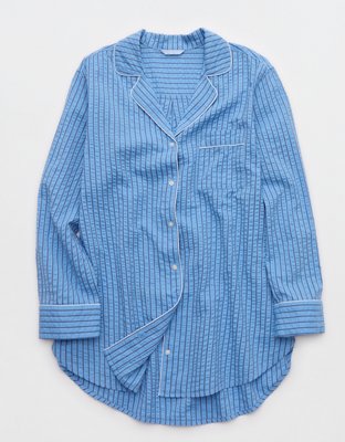 OVERSLEPT by Aerie Seersucker Oversized Shirt Nightie - Horizon Sky