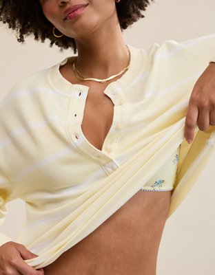 Aerie Alumni Henley Sweatshirt - Cozy Yellow