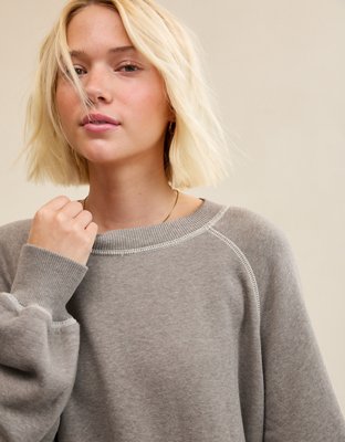 Aerie Go-To Classic Length Crew Sweatshirt - Heathered Taupe