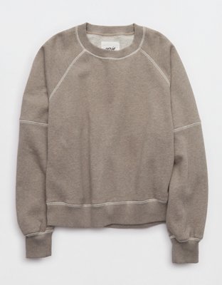 Aerie Go-To Classic Length Crew Sweatshirt - Heathered Taupe