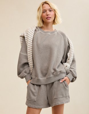 Aerie Go-To Classic Length Crew Sweatshirt - Heathered Taupe