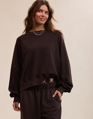 Aerie Go-To Classic Length Crew Sweatshirt - Deep Earth