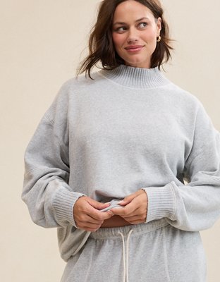 Aerie Layover Mockneck Sweatshirt - Medium Heather Gray