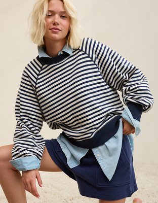 Aerie Go-To Classic Length Crew Sweatshirt - Navy