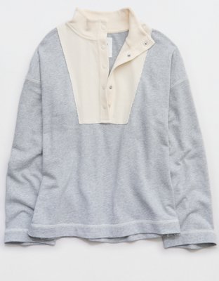 Aerie Quarter Snap Sweatshirt - Medium Heather Gray