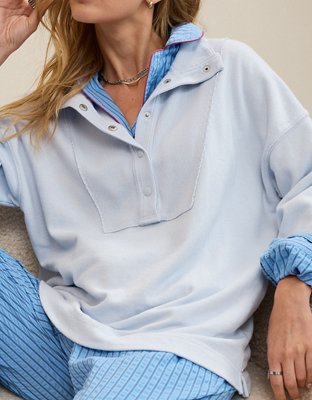 Aerie Quarter Snap Sweatshirt - Misty Sky