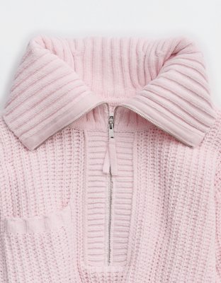 Aerie So Nostalgic Quarter Zip Sweater - Pink Petal