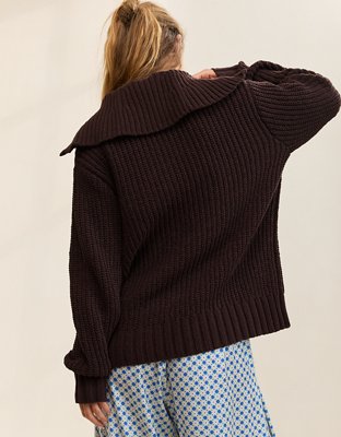 Aerie So Nostalgic Quarter Zip Sweater - Deep Earth