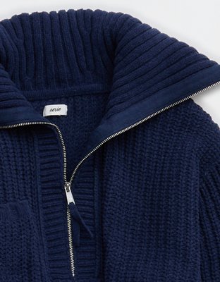 Aerie So Nostalgic Quarter Zip Sweater - Navy