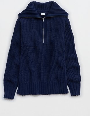 Aerie So Nostalgic Quarter Zip Sweater - Navy