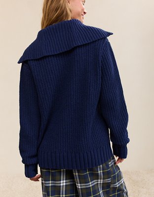 Aerie So Nostalgic Quarter Zip Sweater - Navy