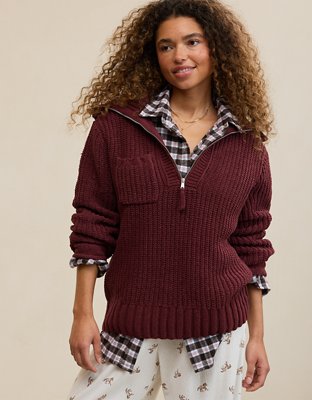 Aerie So Nostalgic Quarter Zip Sweater - Royal Berry