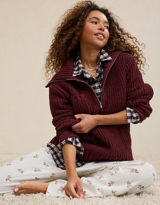 Aerie So Nostalgic Quarter Zip Sweater - Royal Berry