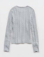 Aerie Cotton Cable Henley Sweater - Medium Heather Gray