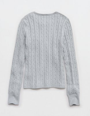 Aerie Cotton Cable Henley Sweater - Medium Heather Gray