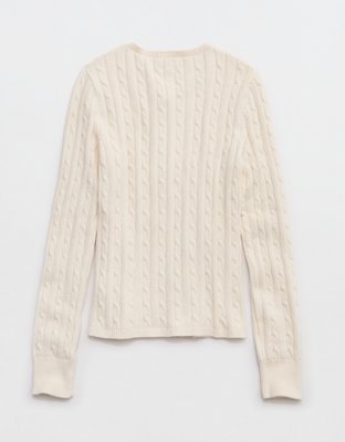 Aerie Cotton Cable Henley Sweater - Natural