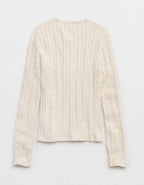 Aerie Cotton Cable Henley Sweater - Natural