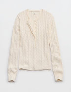 Aerie Cotton Cable Henley Sweater - Natural