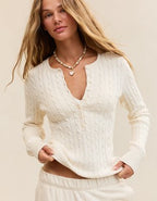 Aerie Cotton Cable Henley Sweater - Natural