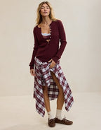 Aerie Cotton Cable Henley Sweater - Royal Berry