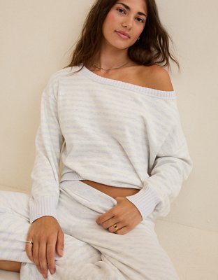 Aerie Sunday Soft Off-The-Shoulder Sweater - Light Heather Gray