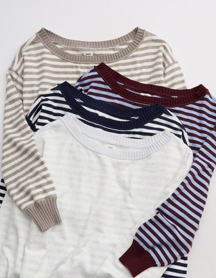 Aerie Sunday Soft Off-The-Shoulder Sweater - Heathered Taupe