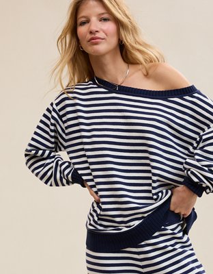 Aerie Sunday Soft Off-The-Shoulder Sweater - Navy