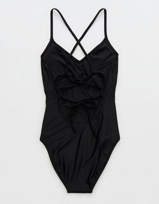 Aerie Strappy Full Coverage One Piece Swimsuit - True Black