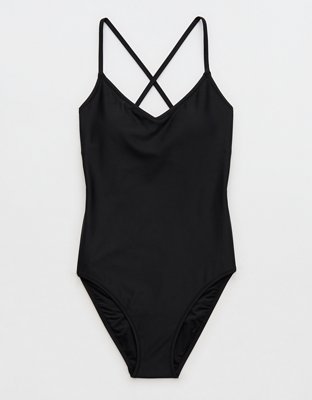 Aerie Strappy Full Coverage One Piece Swimsuit - True Black