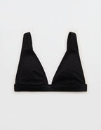 Aerie Banded Plunge Smocked Bikini Top - True Black