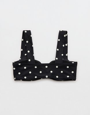 Aerie Ruched Wide Strap Bandeau Bikini Top - True Black