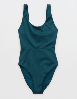 Left On Friday Double Scoop One Piece Suit - Aqua Turquoise