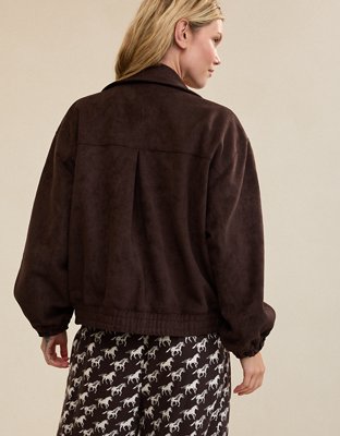 Aerie Faux Suede Bomber Jacket - Deep Earth