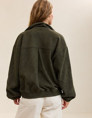 Aerie Faux Suede Bomber Jacket - Festive Olive