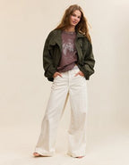 Aerie Faux Suede Bomber Jacket - Festive Olive