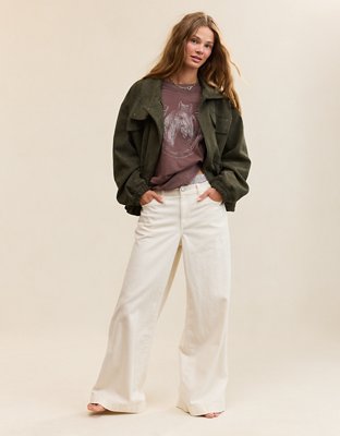 Aerie Faux Suede Bomber Jacket - Festive Olive