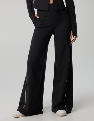 OFFLINE By Aerie The Hugger Piping Wide Leg Pant - True Black