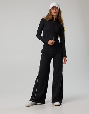 OFFLINE By Aerie The Hugger Piping Wide Leg Pant - True Black