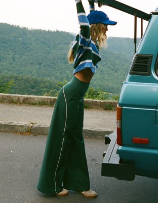 OFFLINE By Aerie The Hugger Piping Wide Leg Pant - Rugged Green