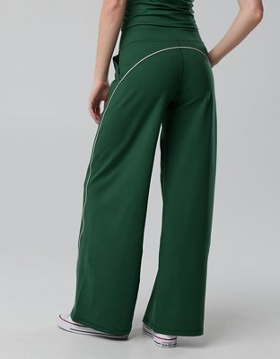OFFLINE By Aerie The Hugger Piping Wide Leg Pant - Rugged Green