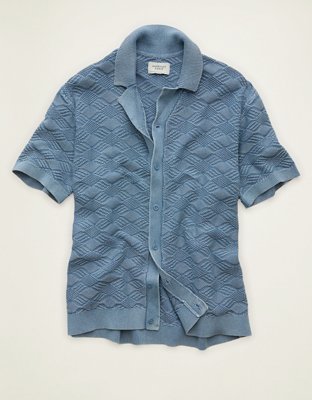 AE Garment-Washed Sweater Polo - Light Blue
