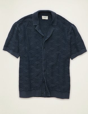 AE Garment-Washed Sweater Polo - Navy