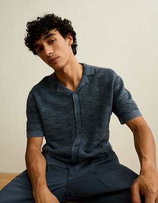 AE Garment-Washed Sweater Polo - Navy