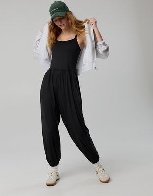 OFFLINE By Aerie The Hugger Go With The Flow Jogger Jumpsuit - True Black
