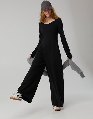 OFFLINE By Aerie OG Cotton Wide Leg Jumpsuit - Washed Black