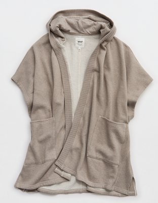 Aerie Hooded Fleece Cape - Taupe