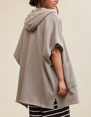 Aerie Hooded Fleece Cape - Taupe