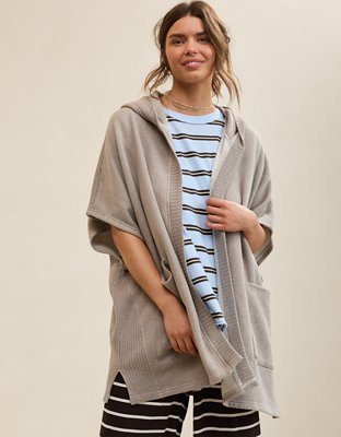 Aerie Hooded Fleece Cape - Taupe