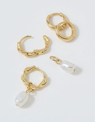 Aerie Twist Pearl Hoop Earrings 2-Pack - Gold